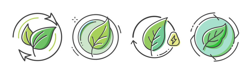 Set of eco friendly icons promoting sustainable living and green energy solutions