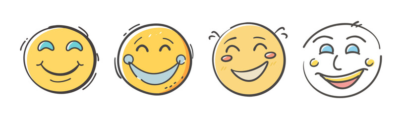 A collection of happy and smiling cartoon faces expressing joy and positive emotion