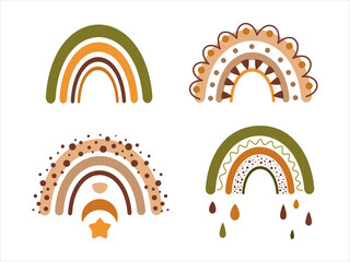 Boho rainbow clipart, isolated celestial objects. Pastel bohemian vector illustration