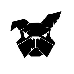 Bold, aggressive black bulldog mascot logo featuring sharp geometric lines and a battle-scarred aesthetic. Perfect for sports teams, gaming clans, or a fitness branding.