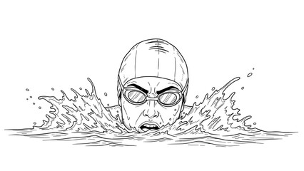 Dynamic swimmer in action: black and white line art of swimming competitor