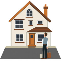 A man looks at his house while holding shopping bags after coming home from work in the evening