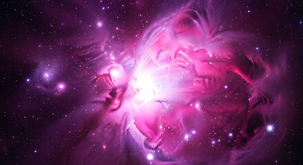 A vibrant nebula, radiant with celestial colors. Swirling clouds of gas and dust glow amid points of light in deep space