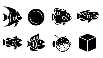Fototapeta premium Stylized minimal fish icons set with geometric designs