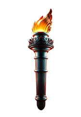 A powerful stylized depiction of the torch of liberty glowing against a dark background