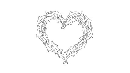 Heart shaped dolphin pattern in intricate outline design