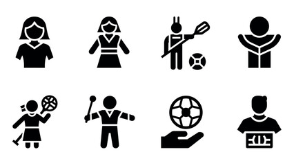 Silhouette icons: women in team sports and activities