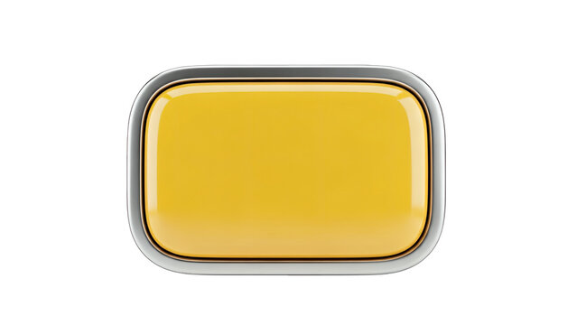 Yellow Button with Silver Frame on White Background