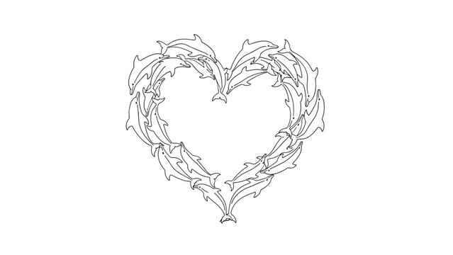 Heart shaped dolphin pattern in intricate outline design