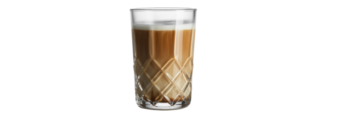 Refreshing iced latte in a stylish textured glass, ideal for coffee shop menus and beverage advertisements on transparent background