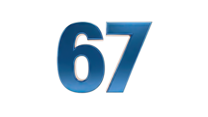 Blue Metallic Numbers 67 Isolated on White