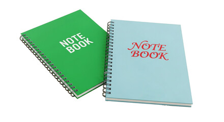 Green and blue spiral notebooks for business planning and note-taking efficiency on transparent background