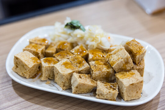 Traditional Taiwanese stinky tofu served on plate