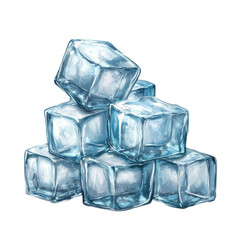Several clear ice cubes are stacked on top of each other on a flat surface with bright light shining on them
