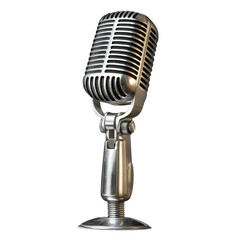 A vintage microphone is placed on a table in a recording studio during a music session or podcast recording