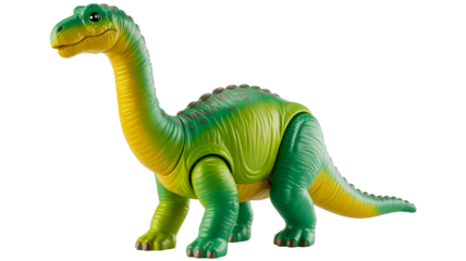 Colorful plastic toy dinosaur, ideal for children's educational content and product marketing on transparent background