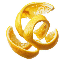 Lemon slices hover in mid-air, showcasing their vibrant color and unique shape in a creative session