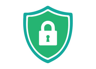 Shield Security Icon with Padlock Symbol in Green Flat Vector Style for Privacy and Data Protection Design