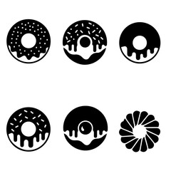 Minimal donut black icons in a flat, filled vector style. Ideal for UI/UX design, apps, websites, bakery branding, menus, food packaging, and modern icon sets.