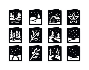 Winter Festive Icons. Winter photography capturing festive decorations. Filled icon set of winter photography