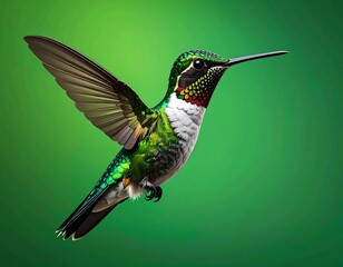 Naklejka premium A vibrant hummingbird in flight against a soft green gradient