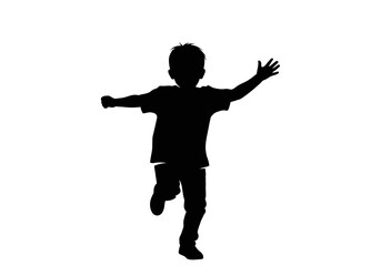Silhouette of a Boy Running with Arms Outstretched.