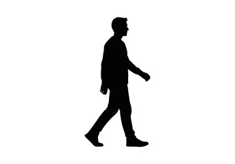 Silhouette of a Man Walking in Profile View.