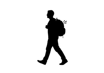 Silhouette of a Walking Man with Backpack.
