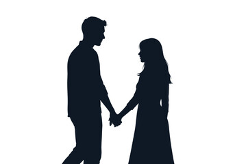Silhouette of a Couple Holding Hands Facing Each Other in Love and Connection.