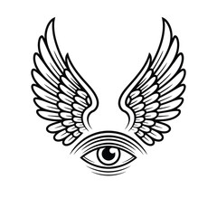 Obraz premium An eye with feathered wings a symbolic and intriguing black and white design