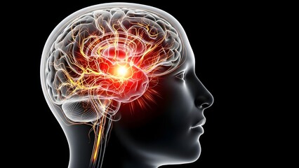 Medical animation of the human brain with active neural networks, representing brain activity, thinking, and neurological processes.