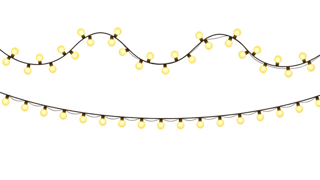 String of yellow lights on a wire isolated on a transparent background string lights fairy lights glowing lights