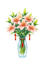 Watercolor Lily Flower Bouquet in Glass Vase Transparent Background