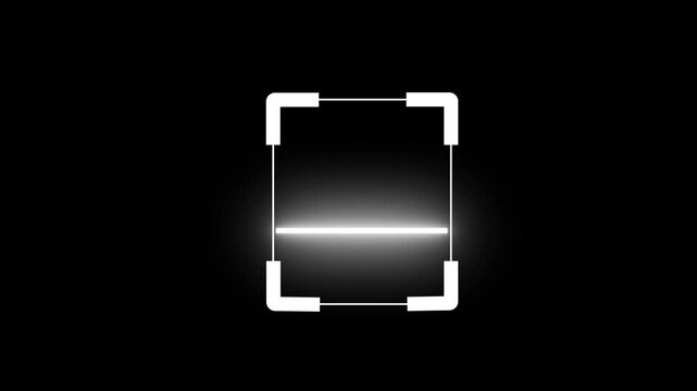 A neon scanner icon displays a glowing, sleek representation of a barcode or QR code scanner, with light beams or digital lines.