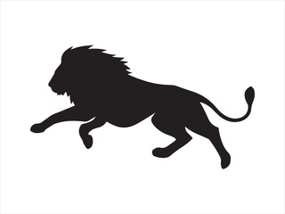 Jumping Lion Silhouette, Powerful black lion roaring and leaping with open mouth and mane vector illustration