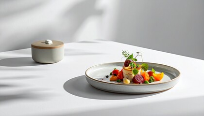 Delicious healthy meal with fresh vegetables on a white plate