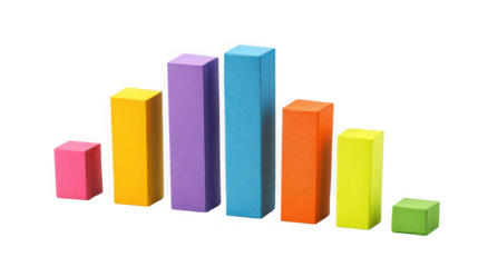 3D Vibrant Colorful Bar Graph Illustration Representing Financial Growth and Data Analytics Isolated on White