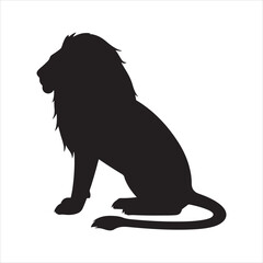 sitting lion side view vector icon. Elegant black lion logo design element. A majestic wild cat sitting in a regal pose.