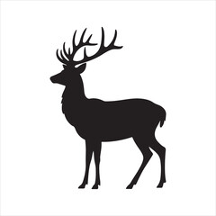 Black silhouette of a deer with antlers vector, deer vector illustration
