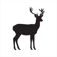 Black silhouette of a deer with antlers vector, deer vector illustration