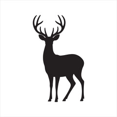 Black silhouette of a deer with antlers vector, deer vector illustration