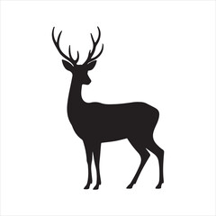 Black silhouette of a deer with antlers vector, deer vector illustration