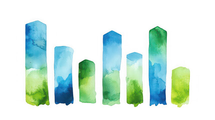 Abstract Watercolor Bar Chart Graphic with Blue and Green Gradient Textures