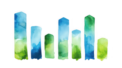Abstract Watercolor Bar Chart Graphic with Blue and Green Gradient Textures