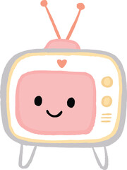 Cute television doodle hand drawn illustration style for planner, journaling, asset, graphic element. Pastel color of tv icon clip art.