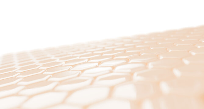 Epidermis layer with hexagon cell pattern 3d render. Healthy facial skin with even tone, smooth texture and elasticity. Beauty cosmetic skincare background. Structure of normal skin