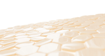 3d uneven skin texture with hexagon cell pattern. Honeycomb epidermis layer with blemishes. Cosmetic anti aging care of elasticity and wrinkles. Collagen elastin serum, lifting cream