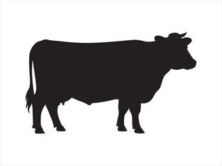 Silhouette cow livestock, farm logo. Cow graphic icon. Cow black silhouette vector isolated on white background. 