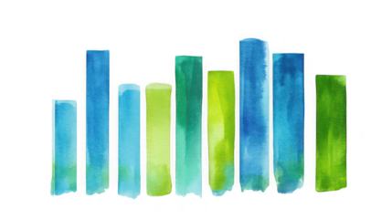 Abstract Watercolor Bar Chart Graphic with Blue and Green Gradient Textures
