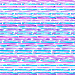 Hand drawn watercolor blue purple and lilac lines seamless pattern. Illustration isolated on white background. Can be used for textile, background and other printed products